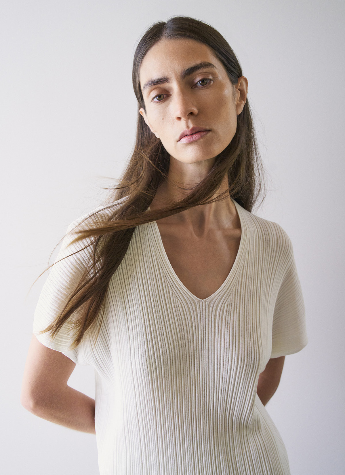 Pullover V-Neck 1/2 Arm, Off White Frontansicht