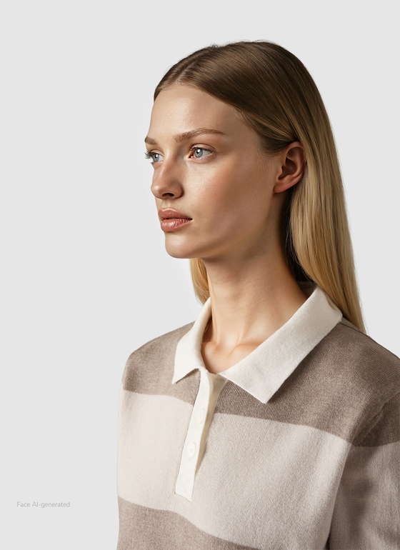 Pullover Polokragen Knopf 1/1 Arm French Oak Frontansicht