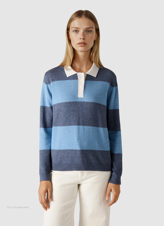 Pullover Polokragen Knopf 1/1 Arm Midnight Sail Frontansicht