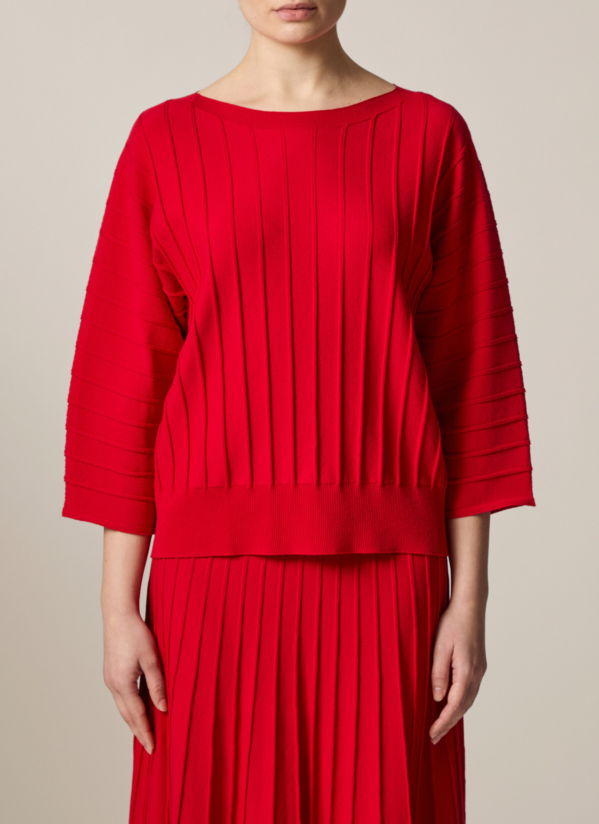 Pullover Rundhals 1/1 Arm, Lychee Red Frontansicht