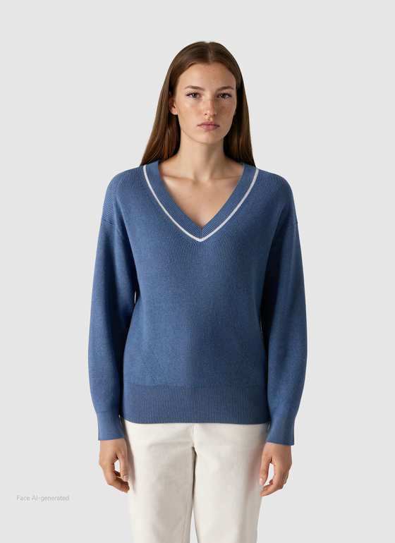 Pullover V-Ausschnitt 1/1 Arm Blue Horizon Frontansicht