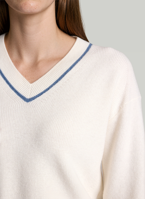 Pullover V-Ausschnitt 1/1 Arm New White Frontansicht