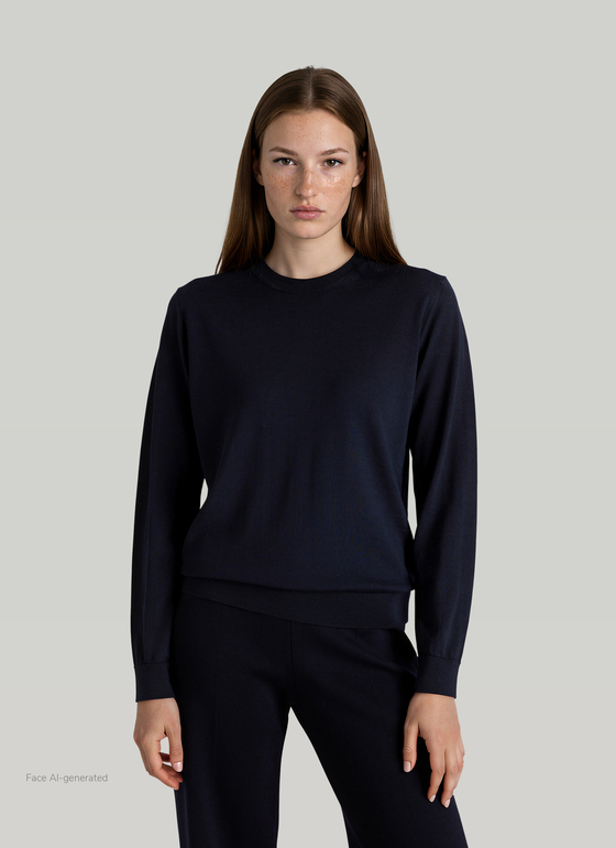 Pullover Rundhals 1/1 Arm Navy Frontansicht