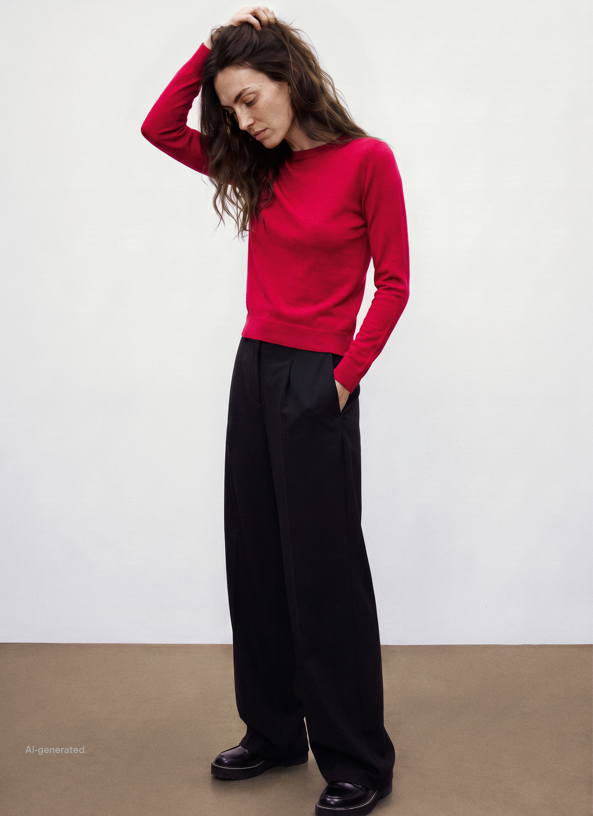 Pullover Rundhals 1/1 Arm, Peony Red Frontansicht