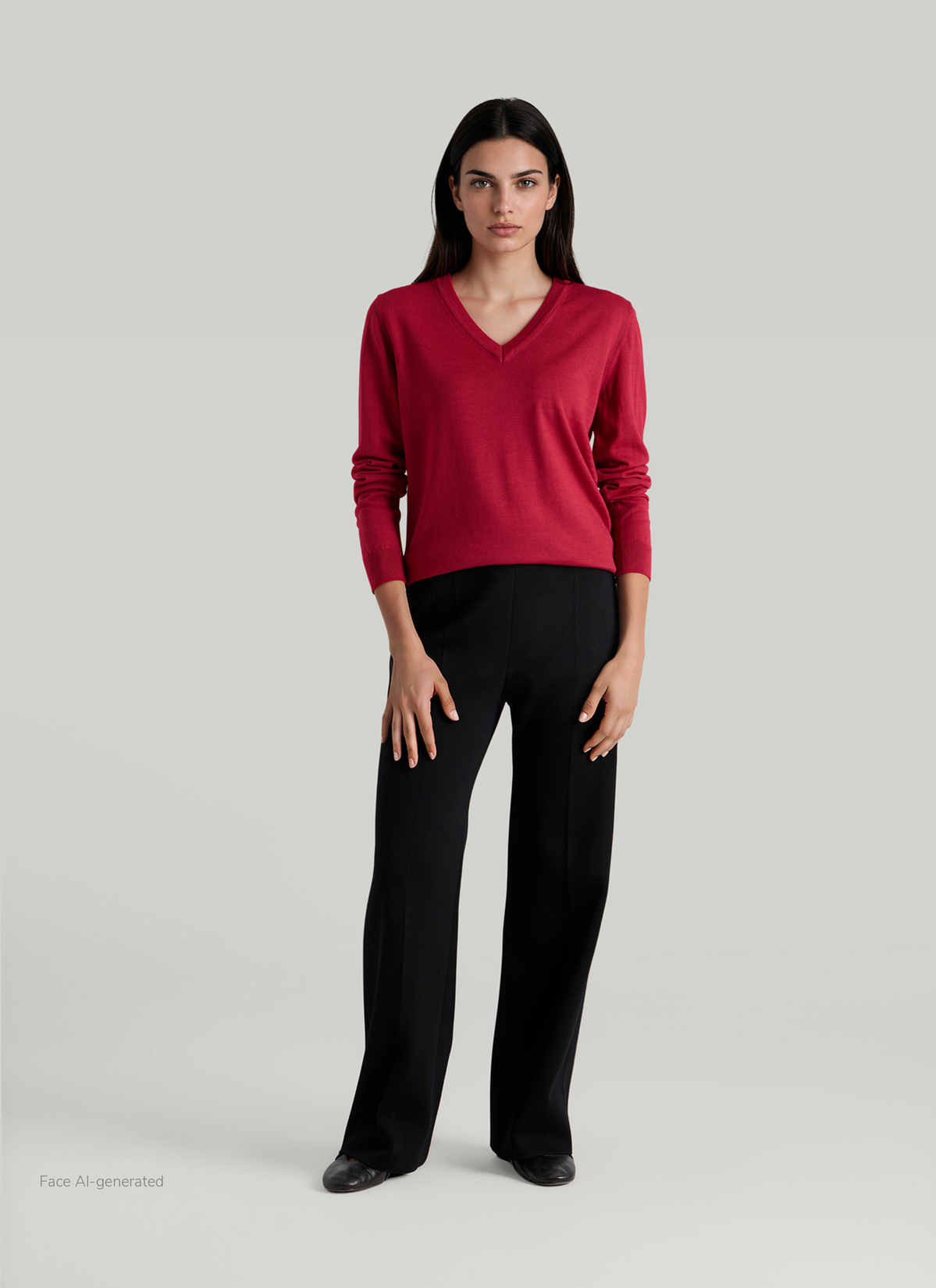 Pullover V-Ausschnitt 1/1 Arm, Peony Red Detailansicht 2