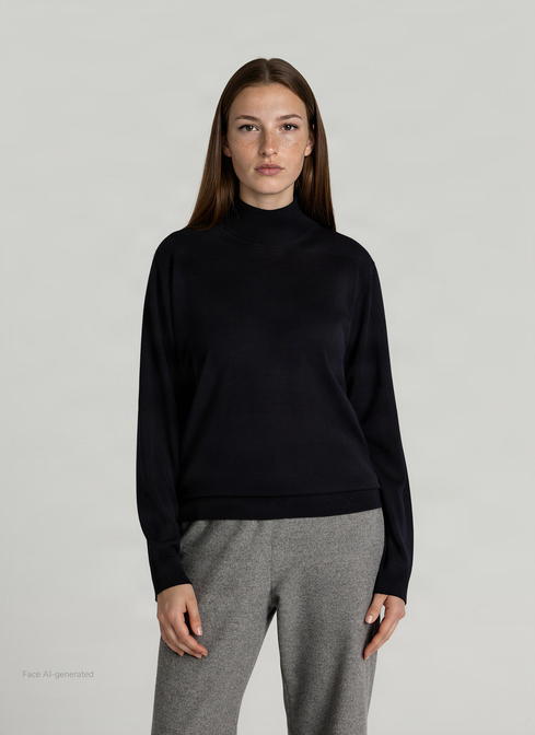 Pullover Rundhals 1/1 Arm, Navy Frontansicht