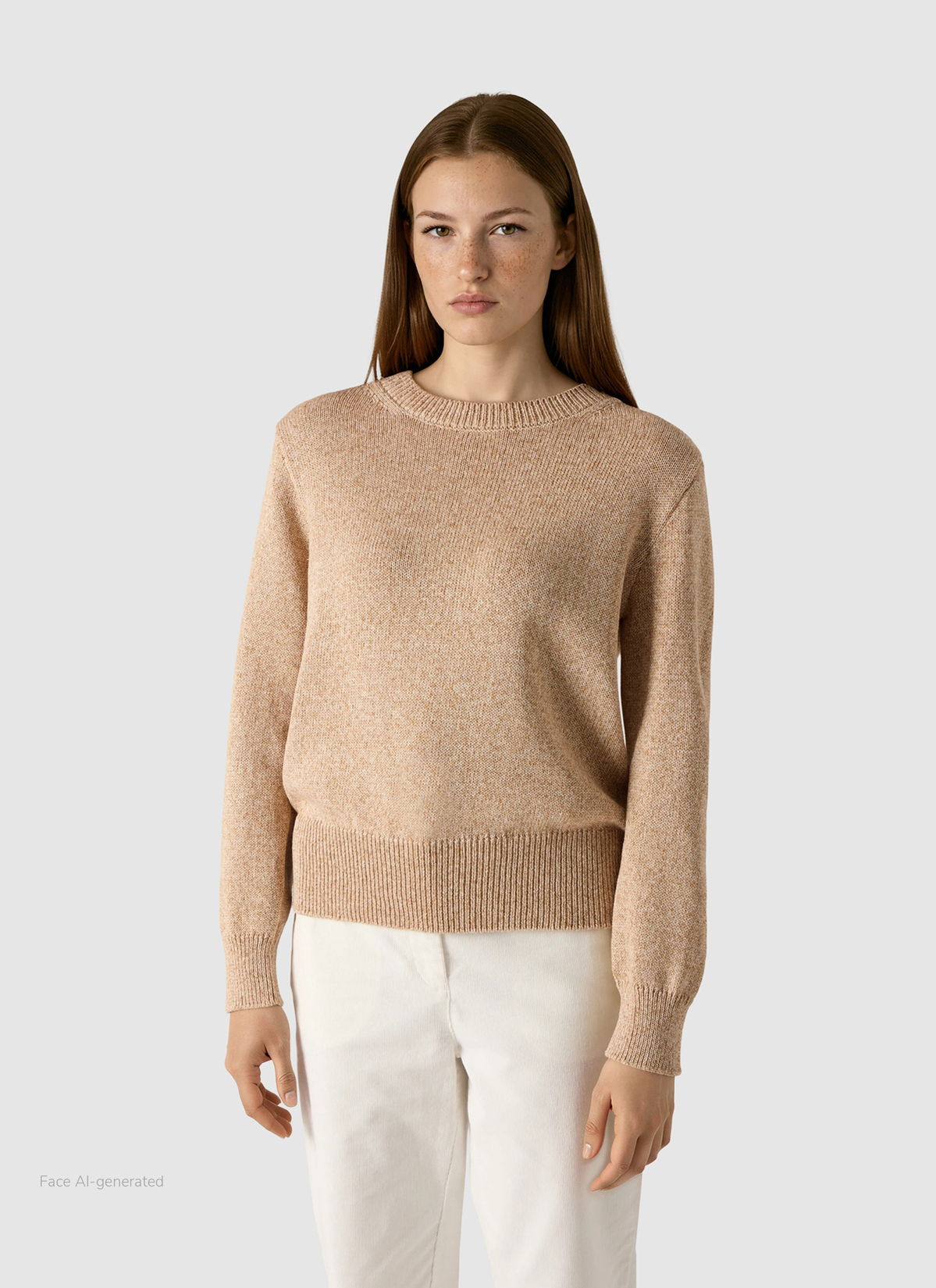 Pullover Rundhals 1/1 Arm, Sesame Frontansicht