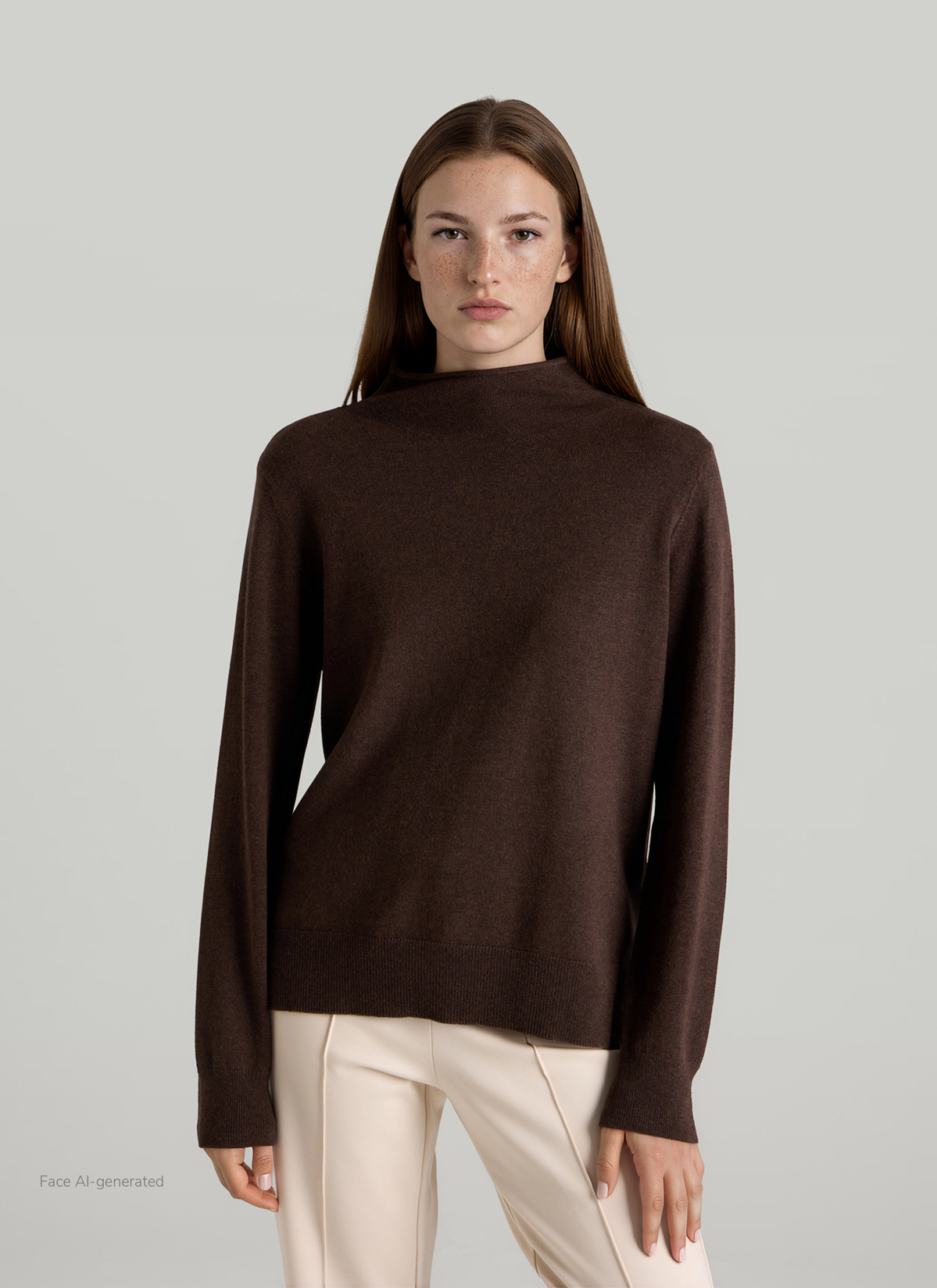 Pullover Stehkragen 1/1 Arm, Dark Coffee Frontansicht