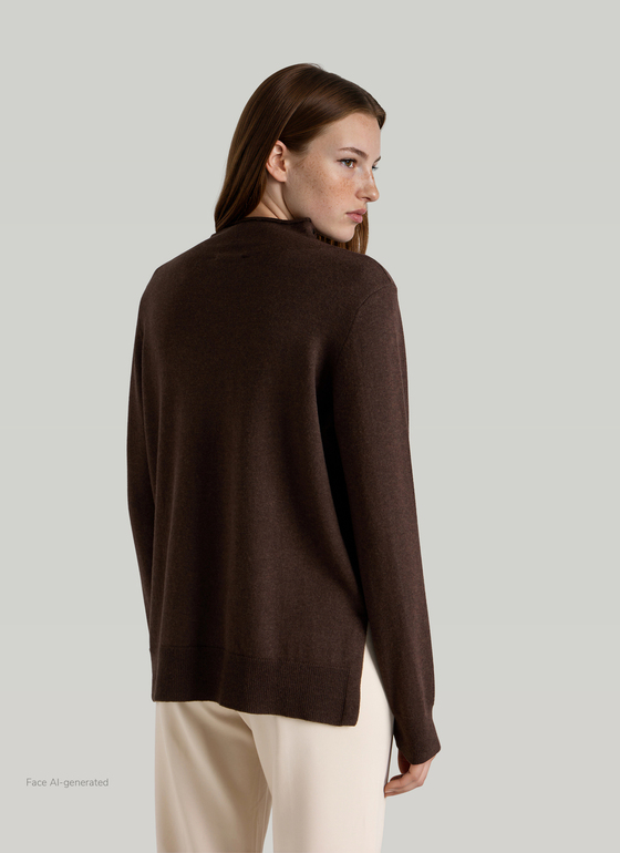 Pullover Stehkragen 1/1 Arm Dark Coffee Frontansicht