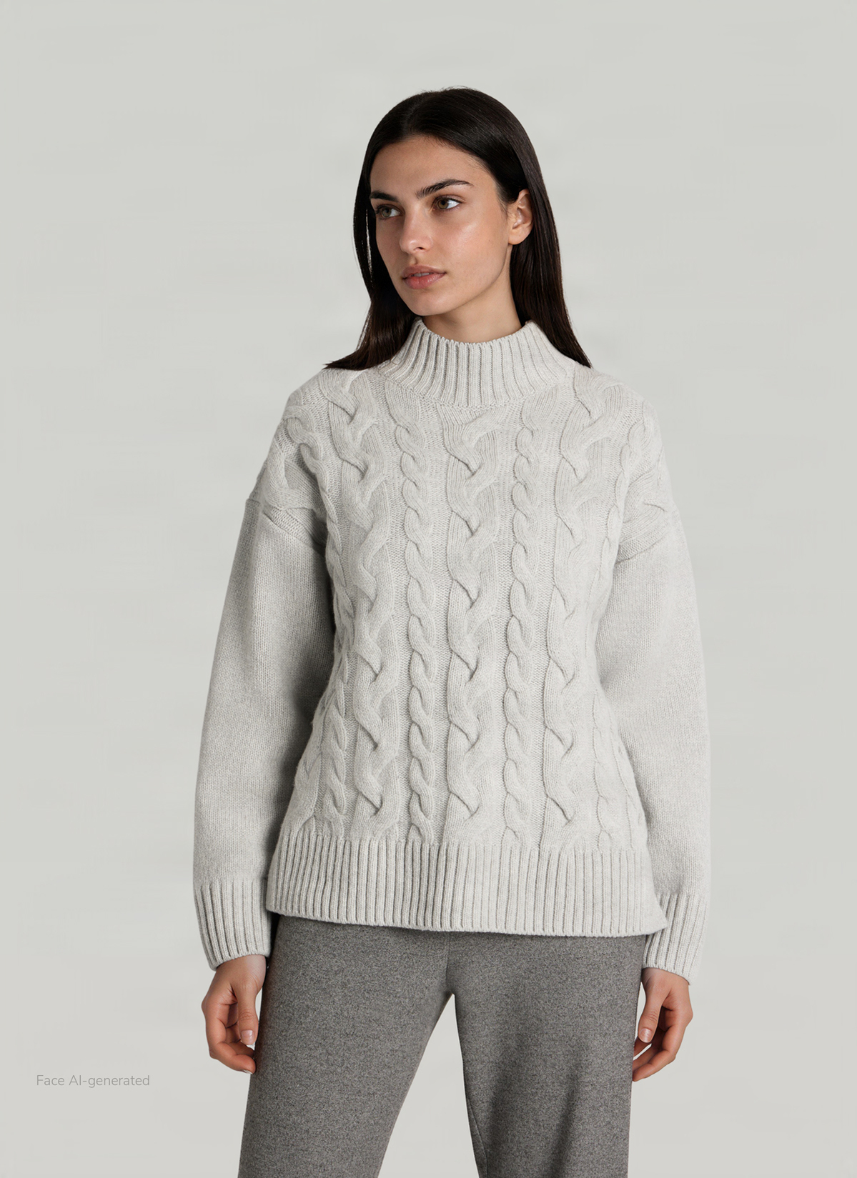 Pullover Rollkragen 1/1 Arm, White Smoke Frontansicht