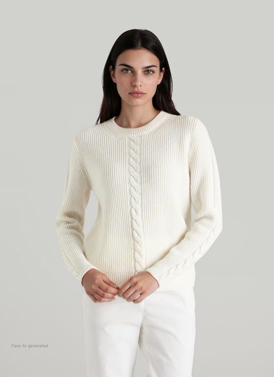 Pullover Rundhals 1/1 Arm New White Frontansicht