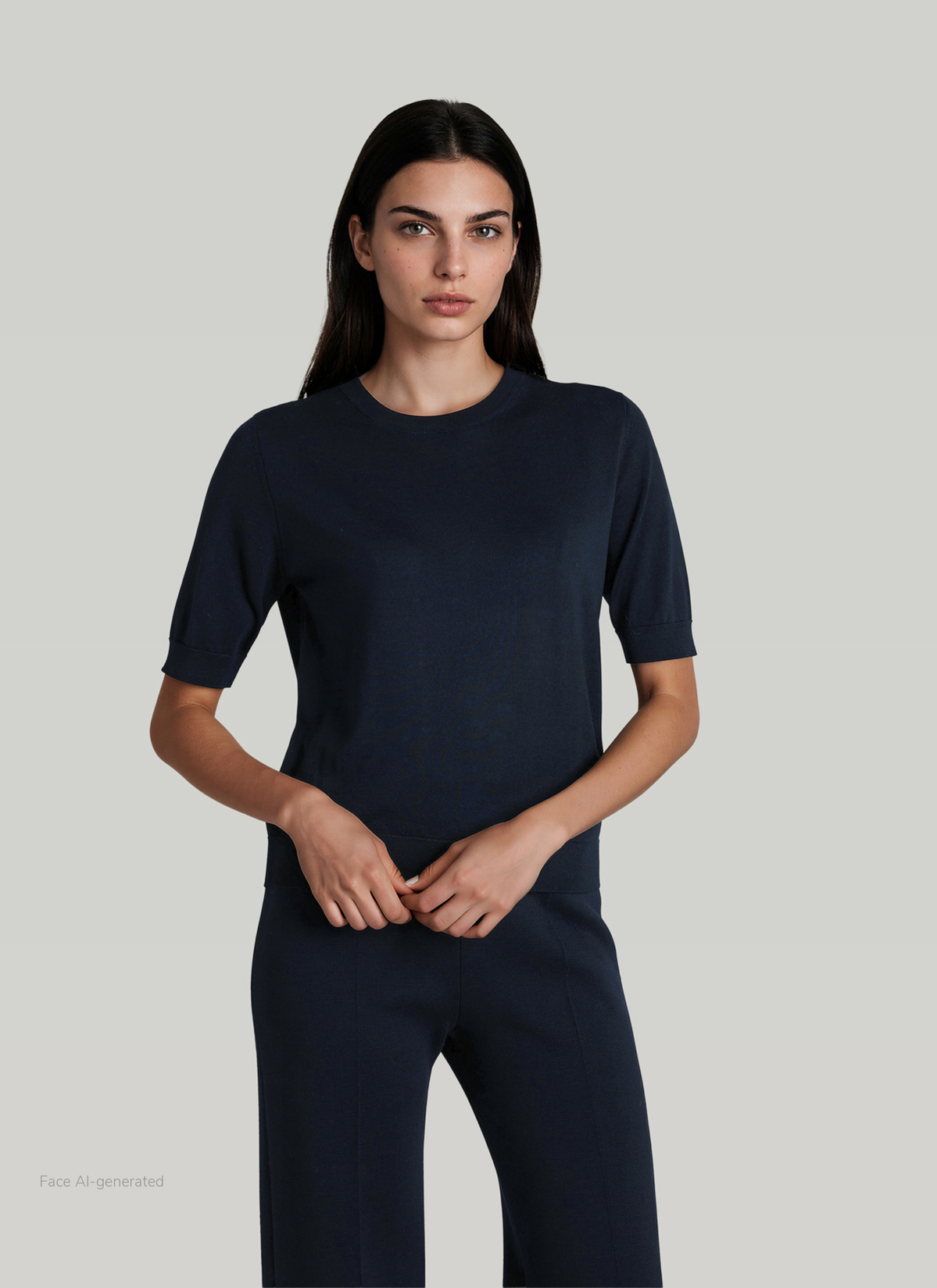 Pullover Rundhals 1/1 Arm, Navy Frontansicht
