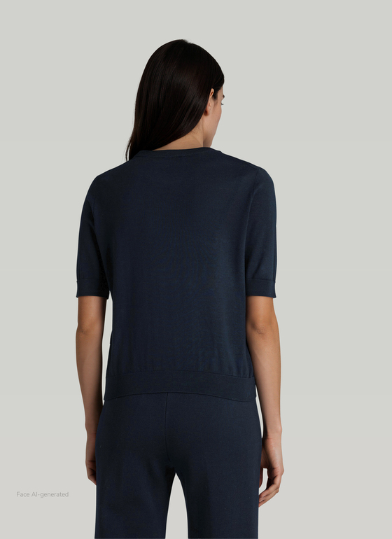 Pullover Rundhals 1/1 Arm Navy Frontansicht