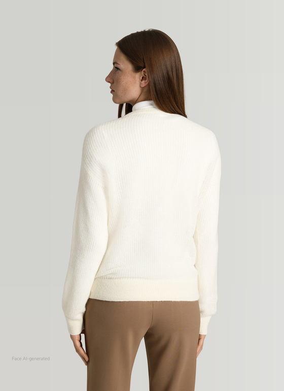 Pullover Rundhals 1/1 Arm New White Frontansicht