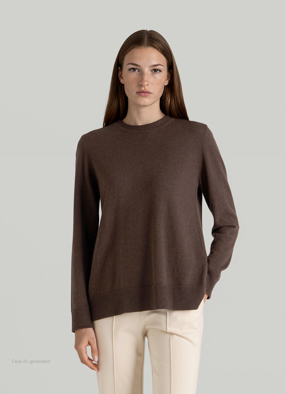 Pullover Rundhals 1/1 Arm, Dark Coffee Detailansicht 2