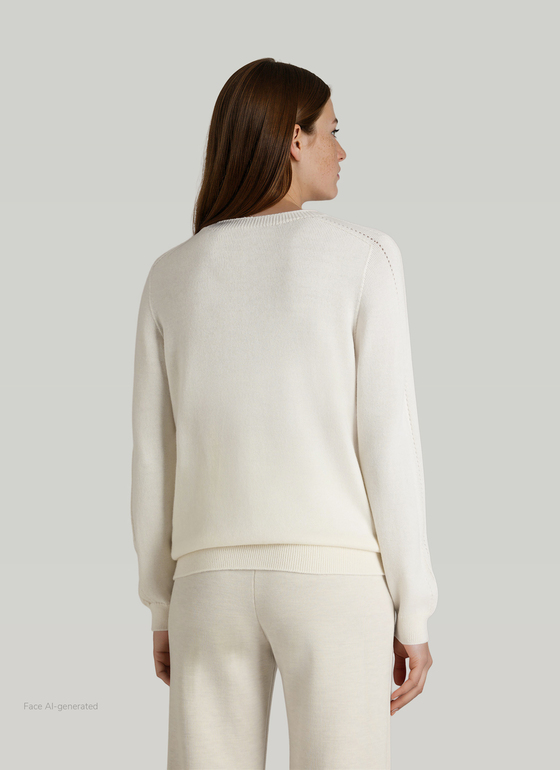 Pullover Rundhals 1/1 Arm New White Frontansicht