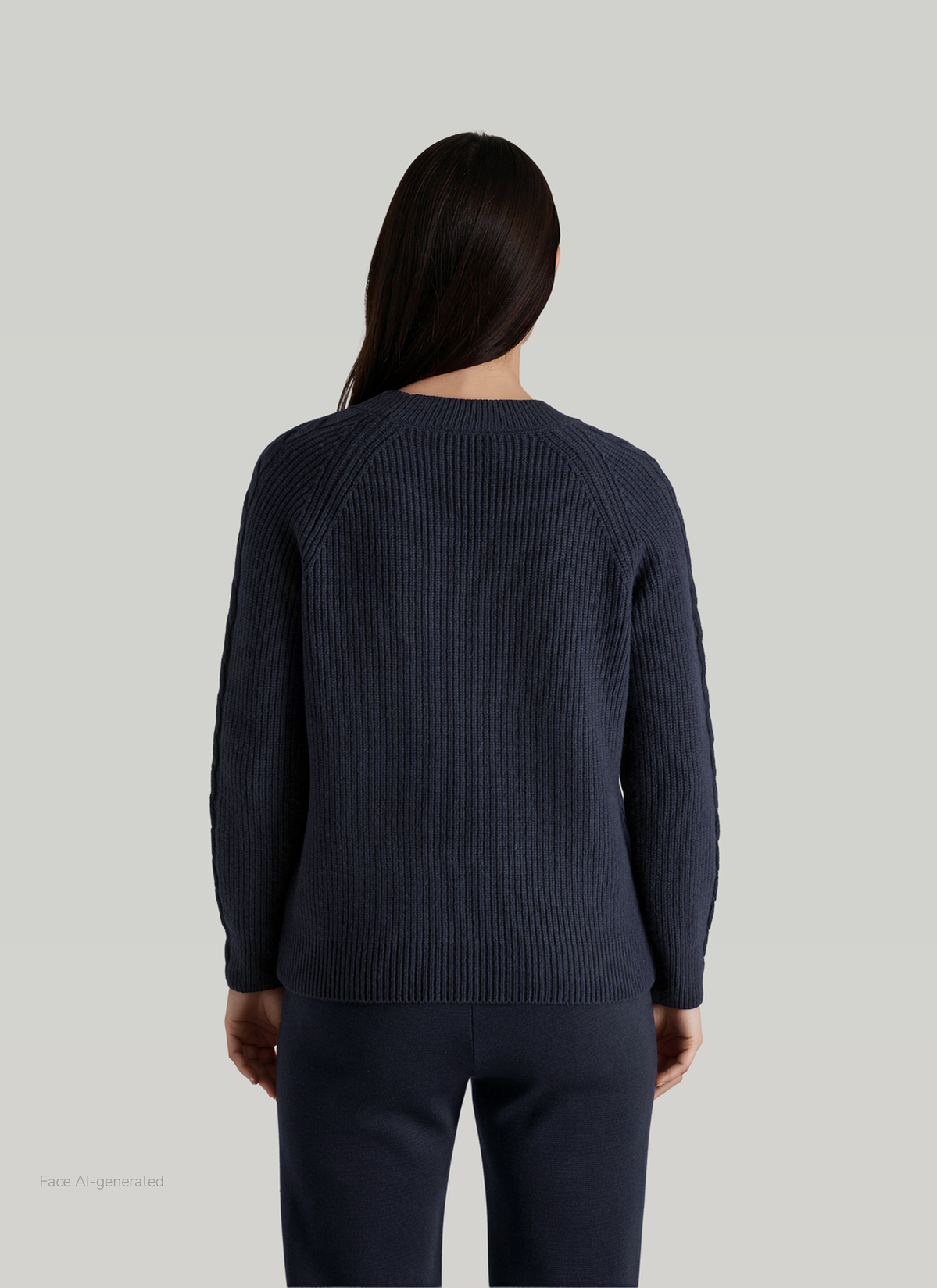 Pullover Rundhals, Navy Rückansicht