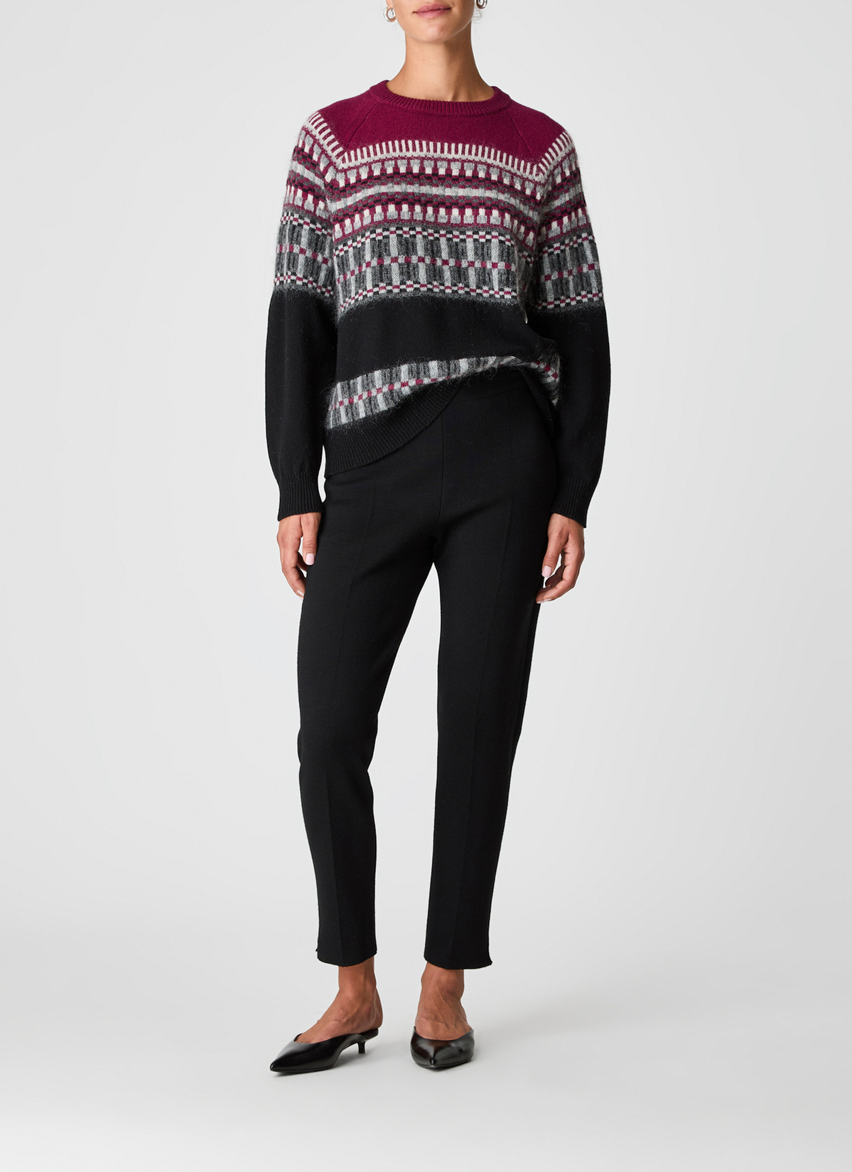 Pullover Rundhals 1/1 Arm, Bordeaux Detailansicht 1