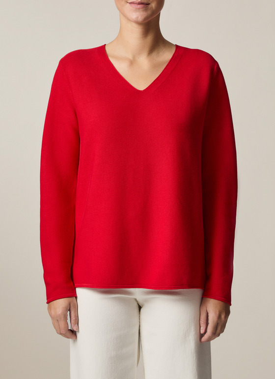 Pullover V-Ausschnitt 1/1 Arm Lychee Red Frontansicht