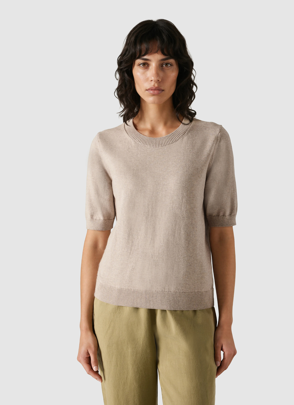 Pullover Rundhals 1/2 Arm, French Oak Frontansicht