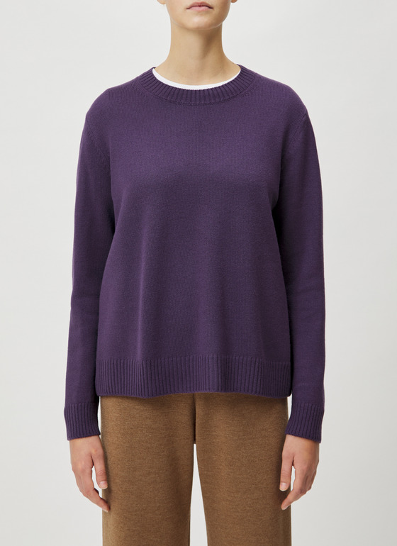 Pullover Rundhals 1/1 Arm Aubergine Frontansicht