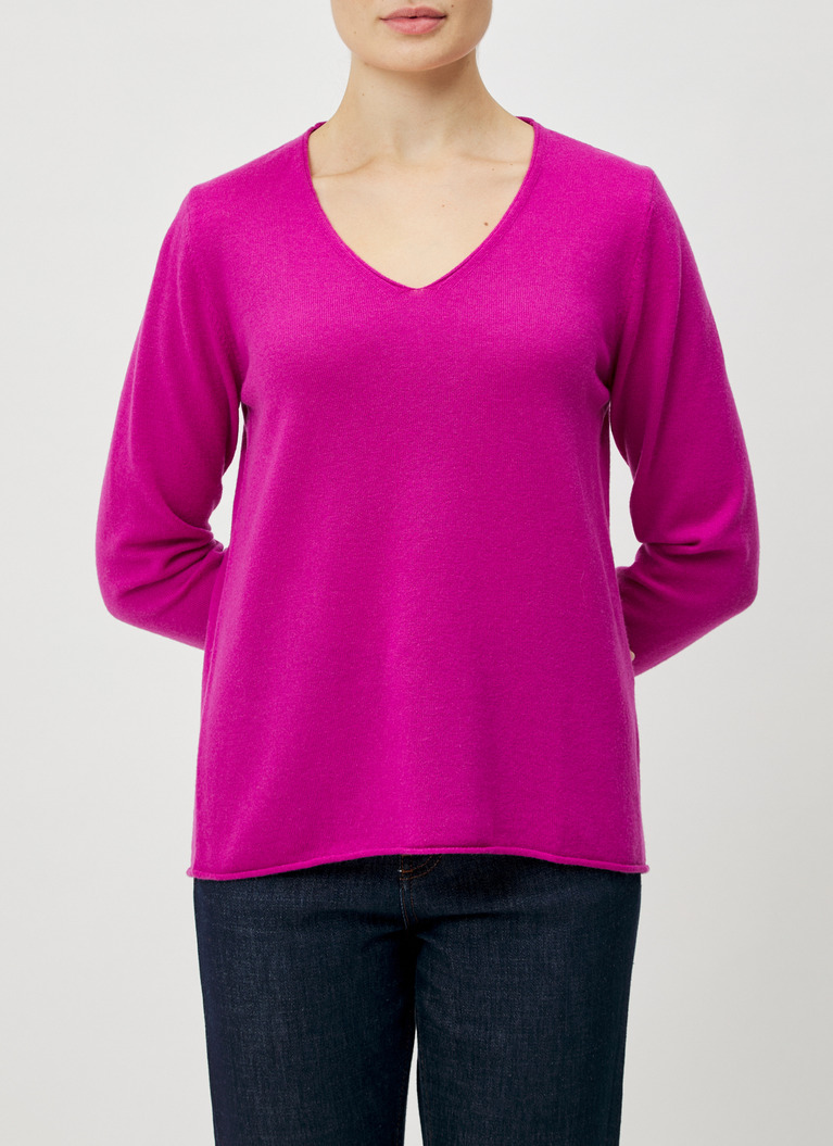 Pullover V-Ausschnitt 1/1 Arm, Vivid Orchid Frontansicht