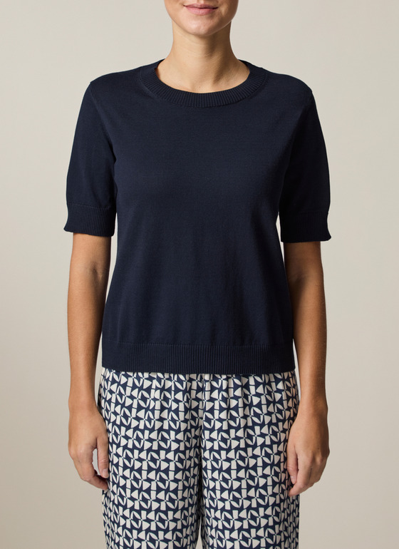 Pullover Rundhals 1/2 Arm Navy Frontansicht