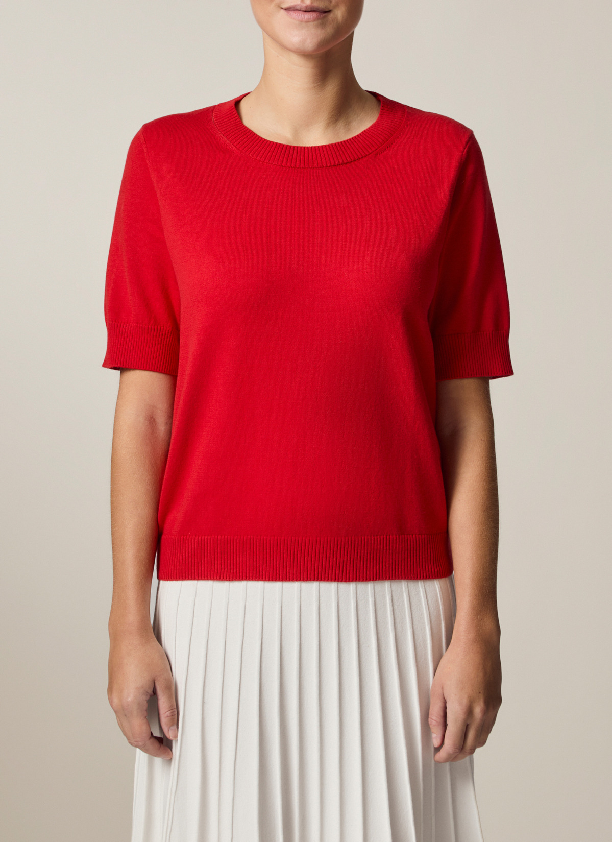 Pullover Rundhals 1/2 Arm, Lychee Red Frontansicht