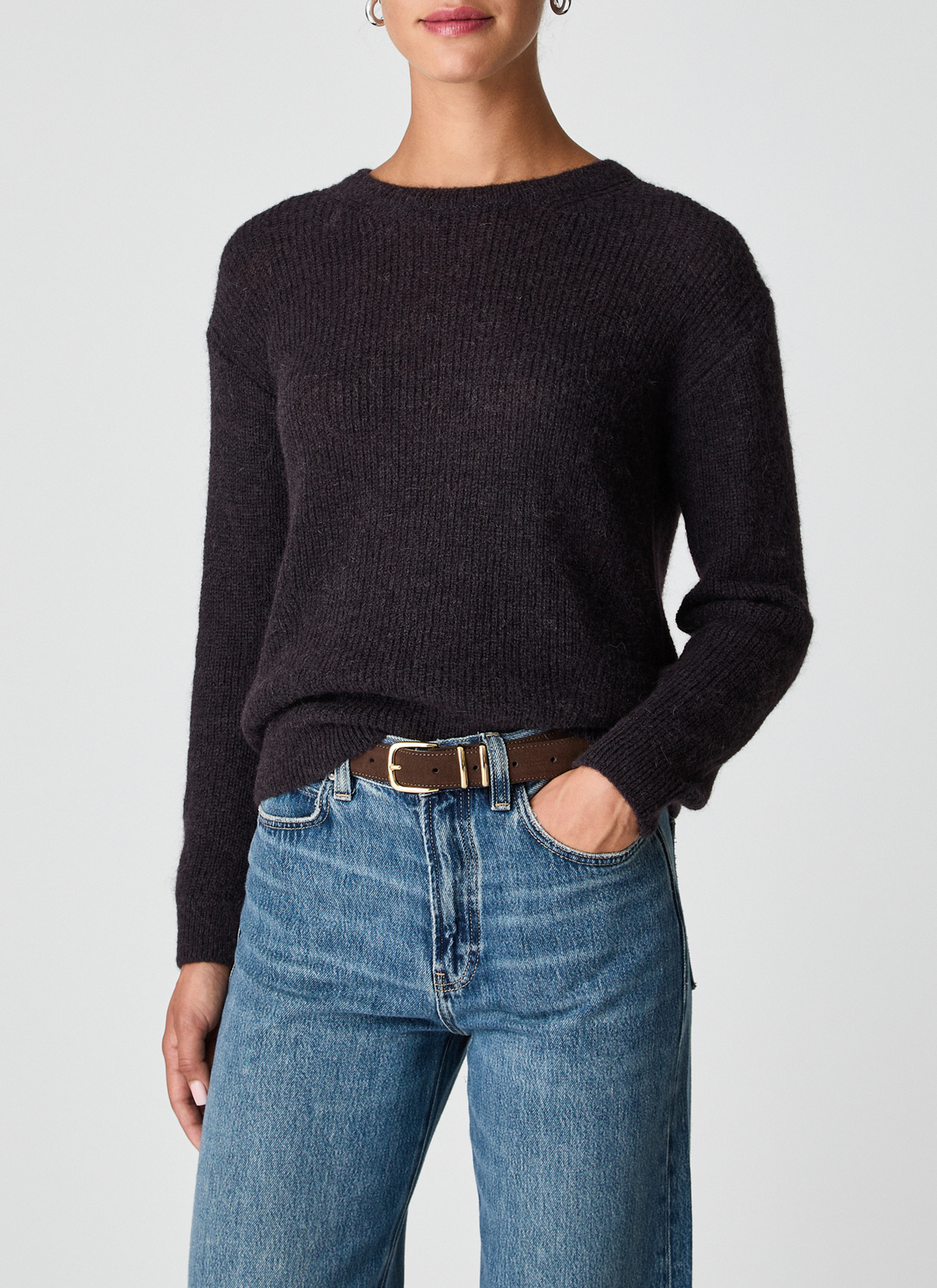 Pullover Rundhals 1/1 Arm, Dark Espresso Frontansicht