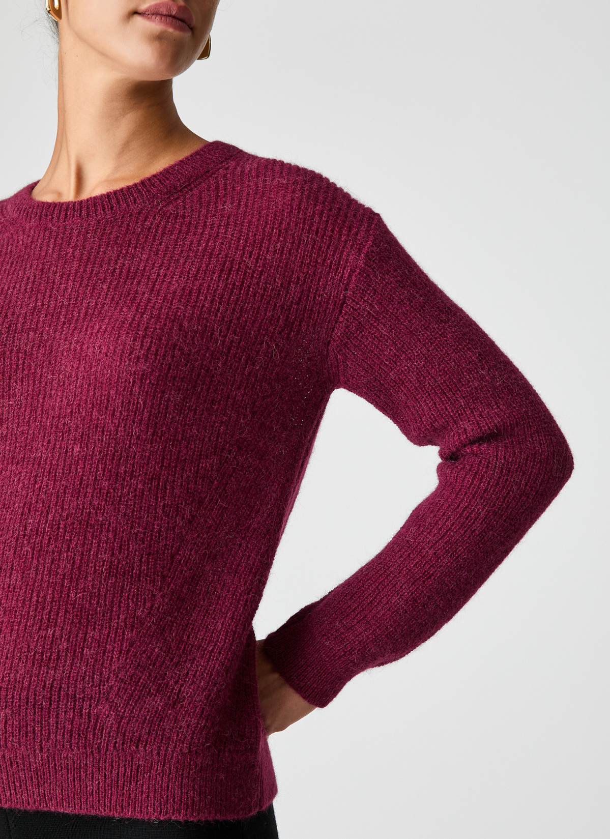 Pullover Rundhals 1/1 Arm, Bordeaux Detailansicht 1