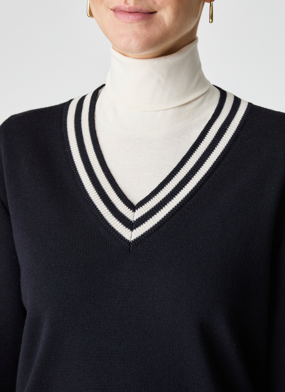 Pullover V-Ausschnitt 1/1 Arm Navy Frontansicht