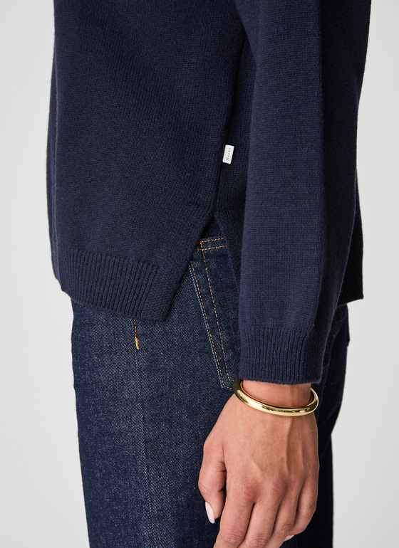 Pullover Rundhals 1/1 Arm Navy Frontansicht