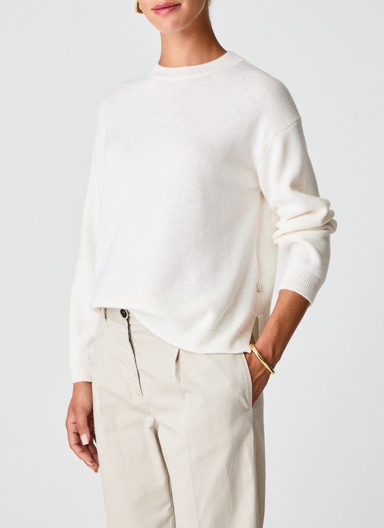 Pullover Rundhals 1/1 Arm New White Frontansicht
