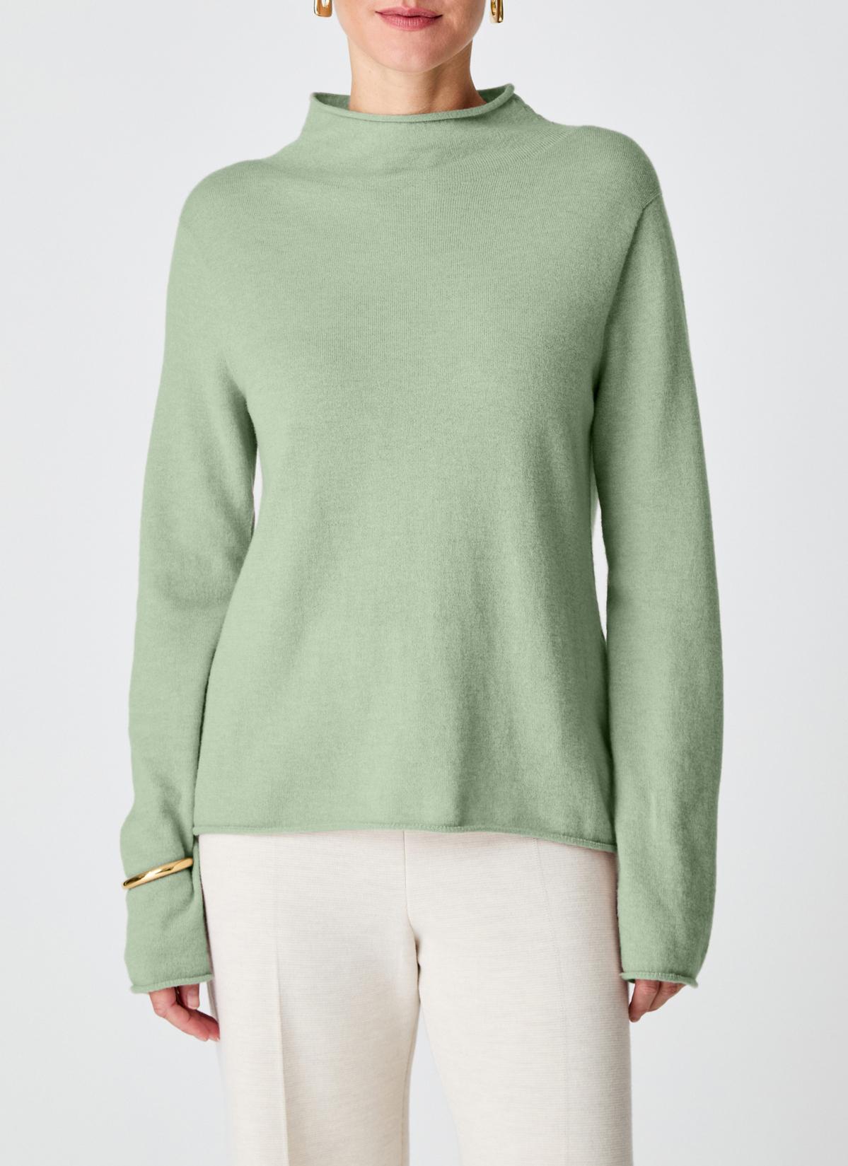 Pullover Stehkragen 1/1 Arm, Matcha Tea Frontansicht