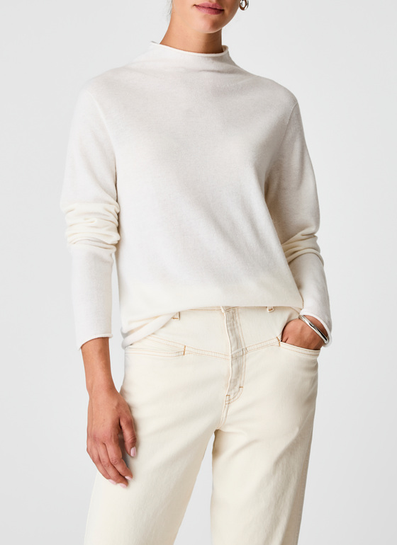 Pullover Stehkragen 1/1 Arm New White Frontansicht