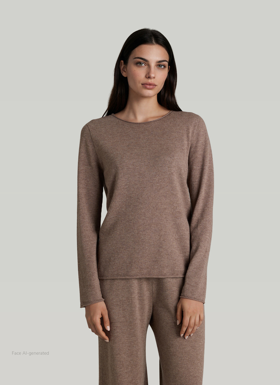 Pullover Rundhals 1/1 Arm Taupe Grey Frontansicht