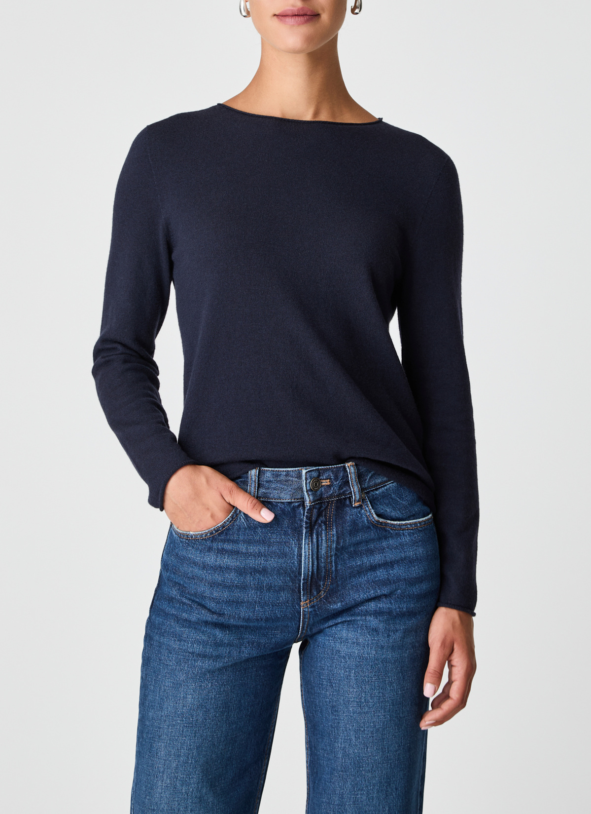 Pullover Rundhals 1/1 Arm, Navy Frontansicht