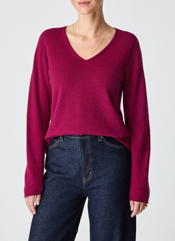 Pullover V-Ausschnitt 1/1 Arm Bordeaux Frontansicht