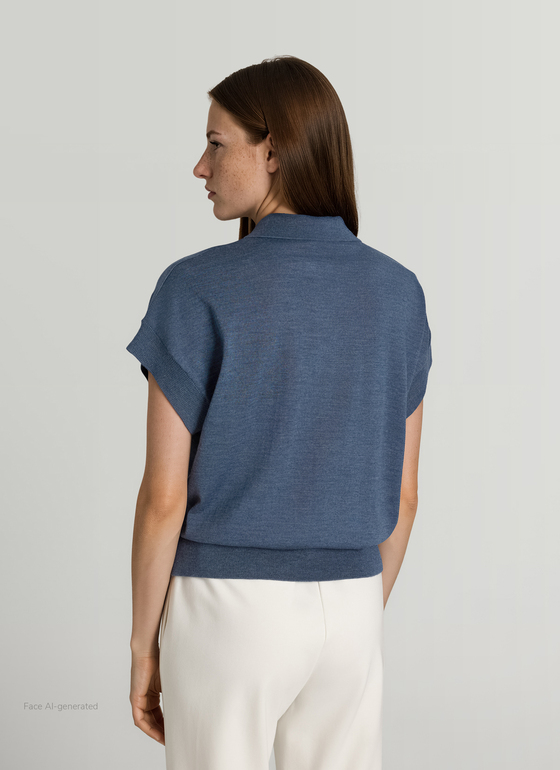 Pullover Polokragen Knopf 1/1 Arm Nimes Blue Frontansicht