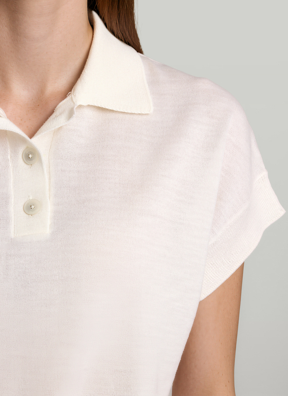 Pullover Polokragen Knopf 1/1 Arm New White Frontansicht