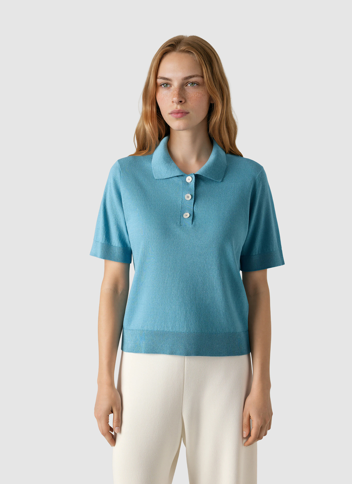 Poloshirt, Delphinium Blue Frontansicht