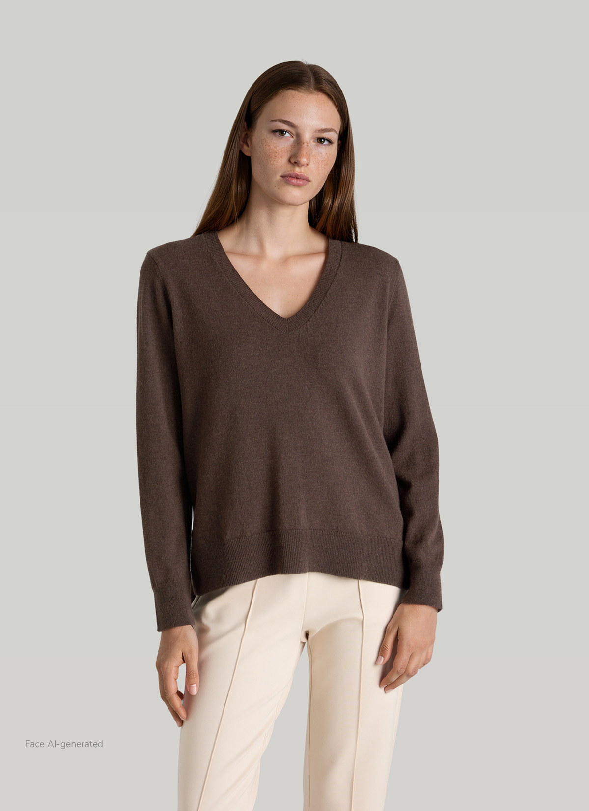 Pullover Stehkragen 1/2 Arm, Dark Coffee Frontansicht