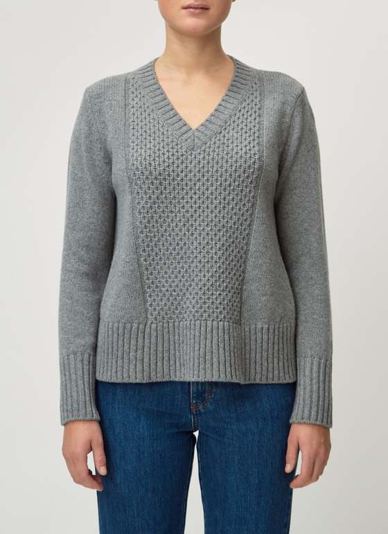 Pullover V-Ausschnitt 1/1 Arm Silver Fox Frontansicht