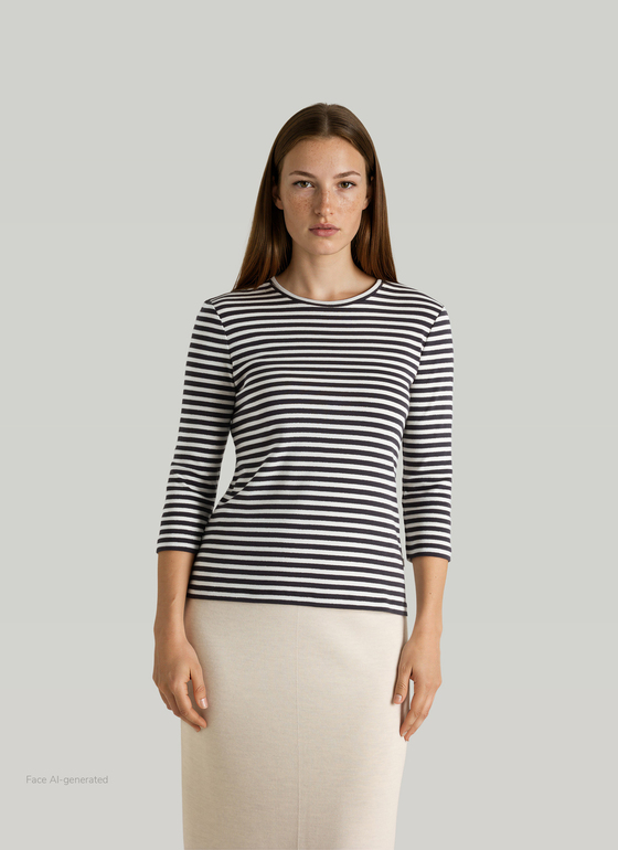 Longsleeve Rundhals 3/4 Arm Navy Frontansicht
