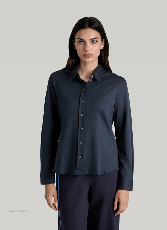 Bluse 1/1 Arm Wirk Navy Frontansicht