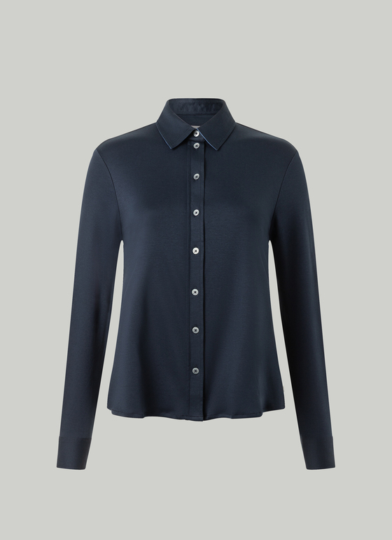 Bluse 1/1 Arm Wirk Navy Frontansicht