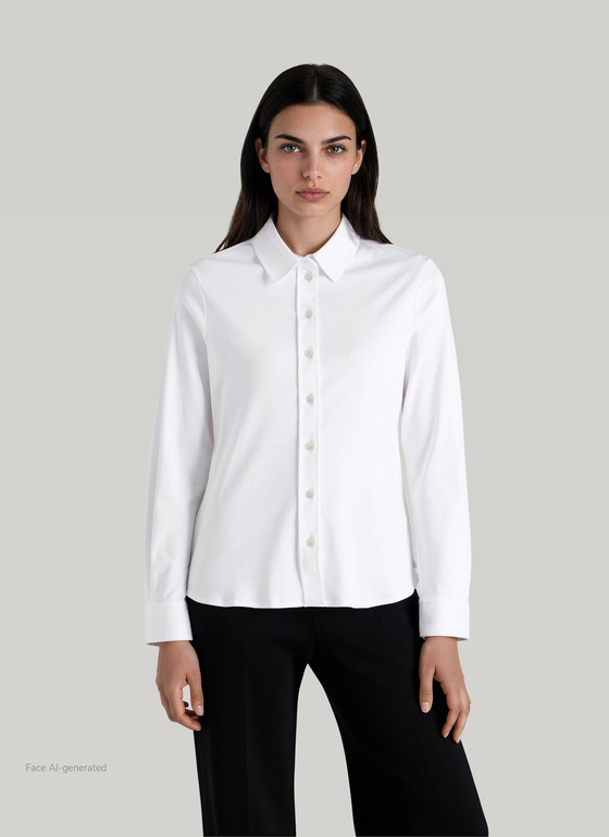 Bluse 1/1 Arm Wirk Pure White Frontansicht