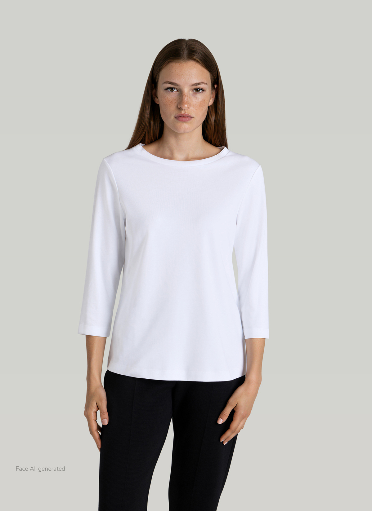 Longsleeve Rundhals 3/4 Arm, Pure White Frontansicht